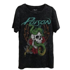 Poison Dark Heather Gray T-Shirt with Skull Snake and Rose Small